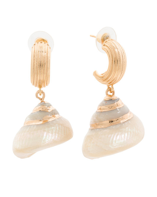 Made In Thailand Shell Charm Hoop Earrings | TJ Maxx