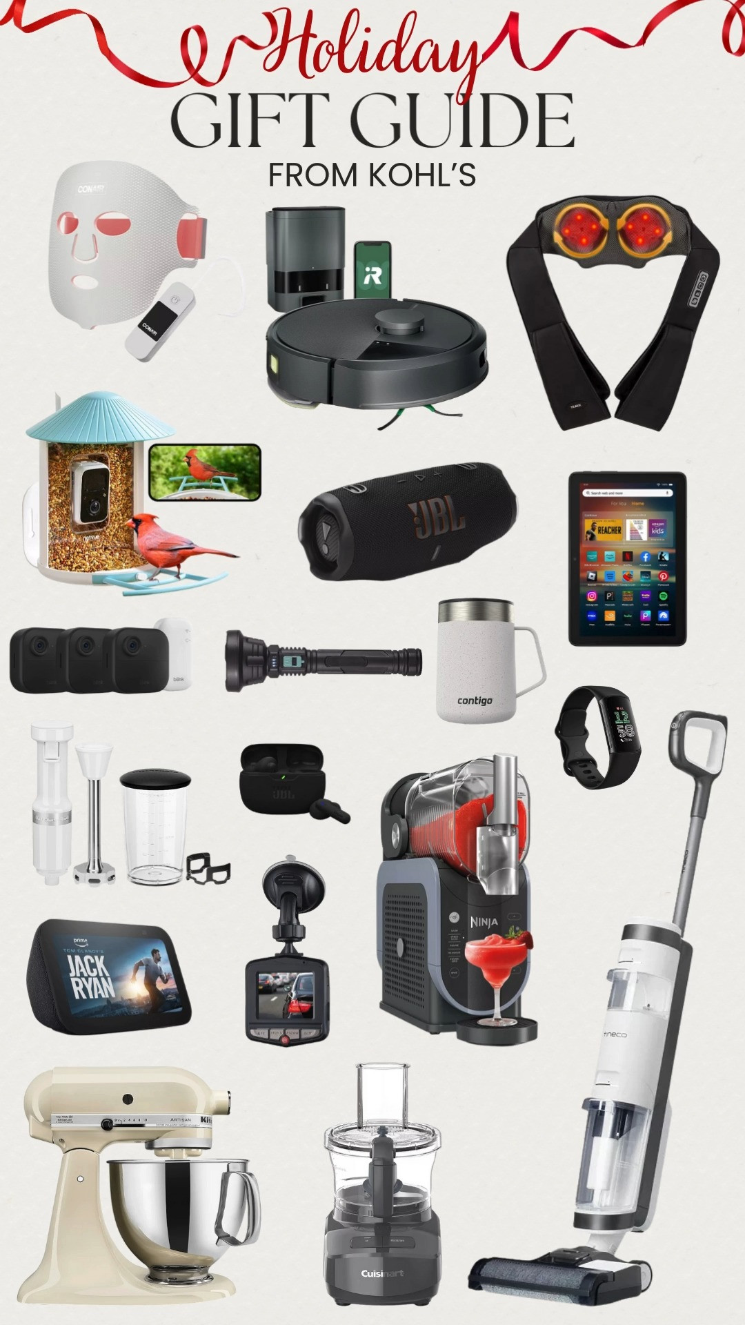 Holiday gifts from Kohl’s that check every box 🎁✨
From smart home favorites like Blink security cameras, Echo Show 5, and the iRobot Roomba Combo, to everyday essentials like the stainless steel mug, rechargeable flashlight, hand blender, and Cuisinart food processor. Cozy + tech forward picks include the back & neck massager, Fitbit Charge 6, Kindle, Tineco wet/dry vacuum, Birdfy smart feeder, JBL speakers + earbuds, HD dash cam, and Conair LED therapy device are the perfect gifts for everyone on your list! 

 #LTKGiftGuide #LTKHoliday #LTKSaleAlert