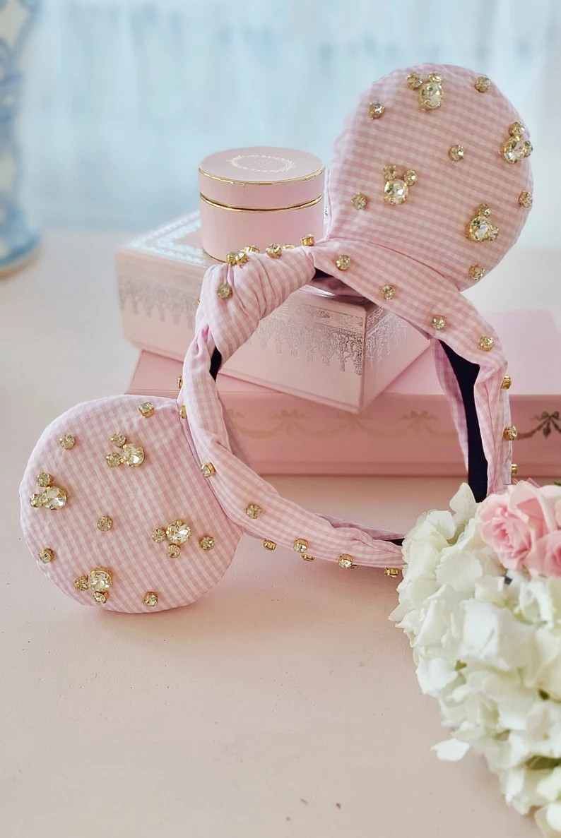 Baby Pink Gingham Check Glass Crystal Womens Knotted Ear | Etsy | Etsy (US)