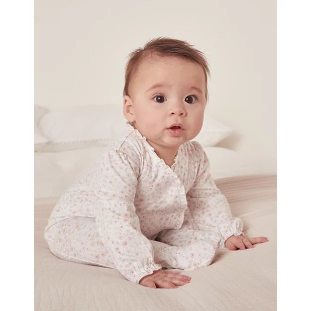 Organic Cotton Edie Floral Frill Wrap Sleepsuit (0–24mths) | The White Company (UK)
