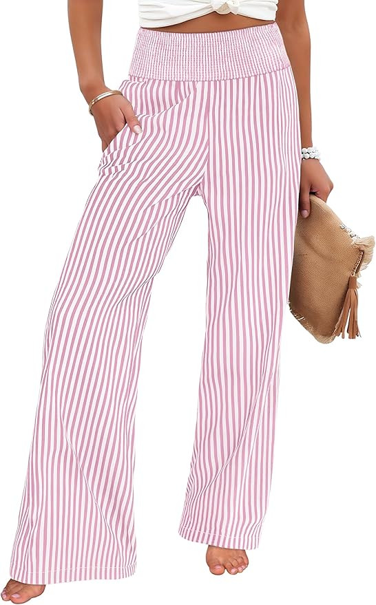ANRABESS Womens Palazzo Pants, Striped & Gingham, Lounge & Casual, Cute Pajama Pants, Wide Leg, H... | Amazon (US)