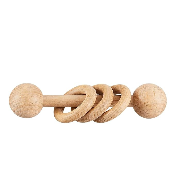 Wooden Baby Rattle, Newborn Wooden Rattle Toy, Natural Wooden Montessori Baby Grip 3 Ring Toy, Ba... | Amazon (US)