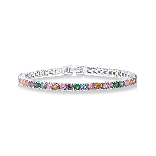 PAVOI 14K Gold Plated 3mm Multicolored CZ Tennis Bracelet | Bracelet for Women | White Gold Bracelets for Women | 6.5 Inches | Amazon (US)