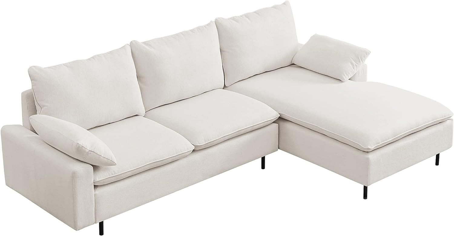 100'' Linen L-Shaped Right-Hand Facing Sectional Sofa with Metal Legs and 2 Pillows(Beige) | Amazon (US)