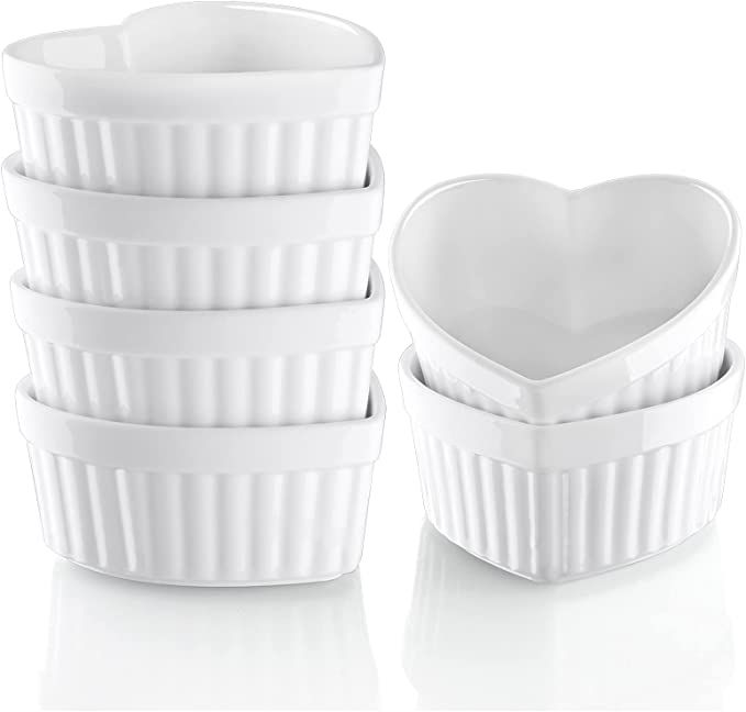 Creme Brulee Ramekins 6 oz Oven Safe, ALELION Heart Shaped Porcelain Ramekins for Baking, Souffle... | Amazon (US)