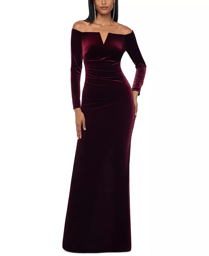 XSCAPE Velvet Off-The-Shoulder Gown - Macy's | Macys (US)