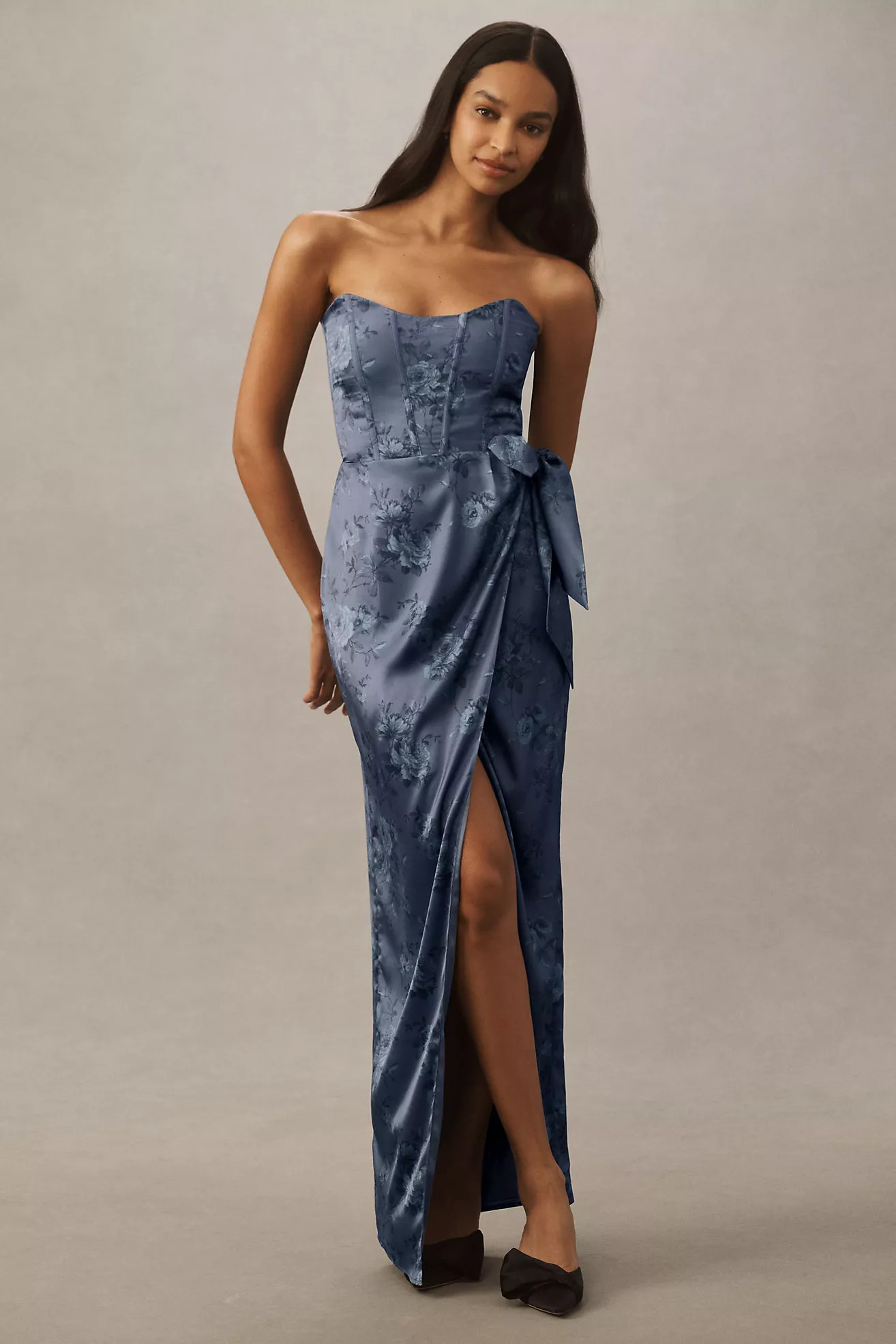 V. Chapman June Printed Corset Front-Slit Satin Gown | Anthropologie (US)