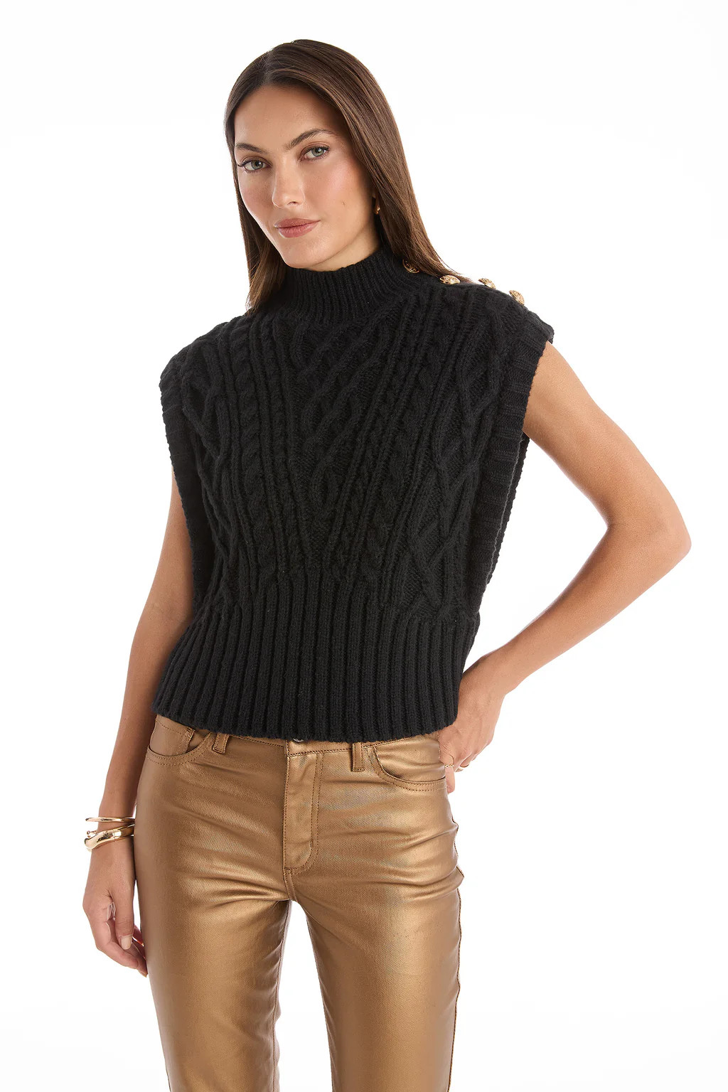 Raina Cable Knit Button Sweater - Black | The Noli Shop