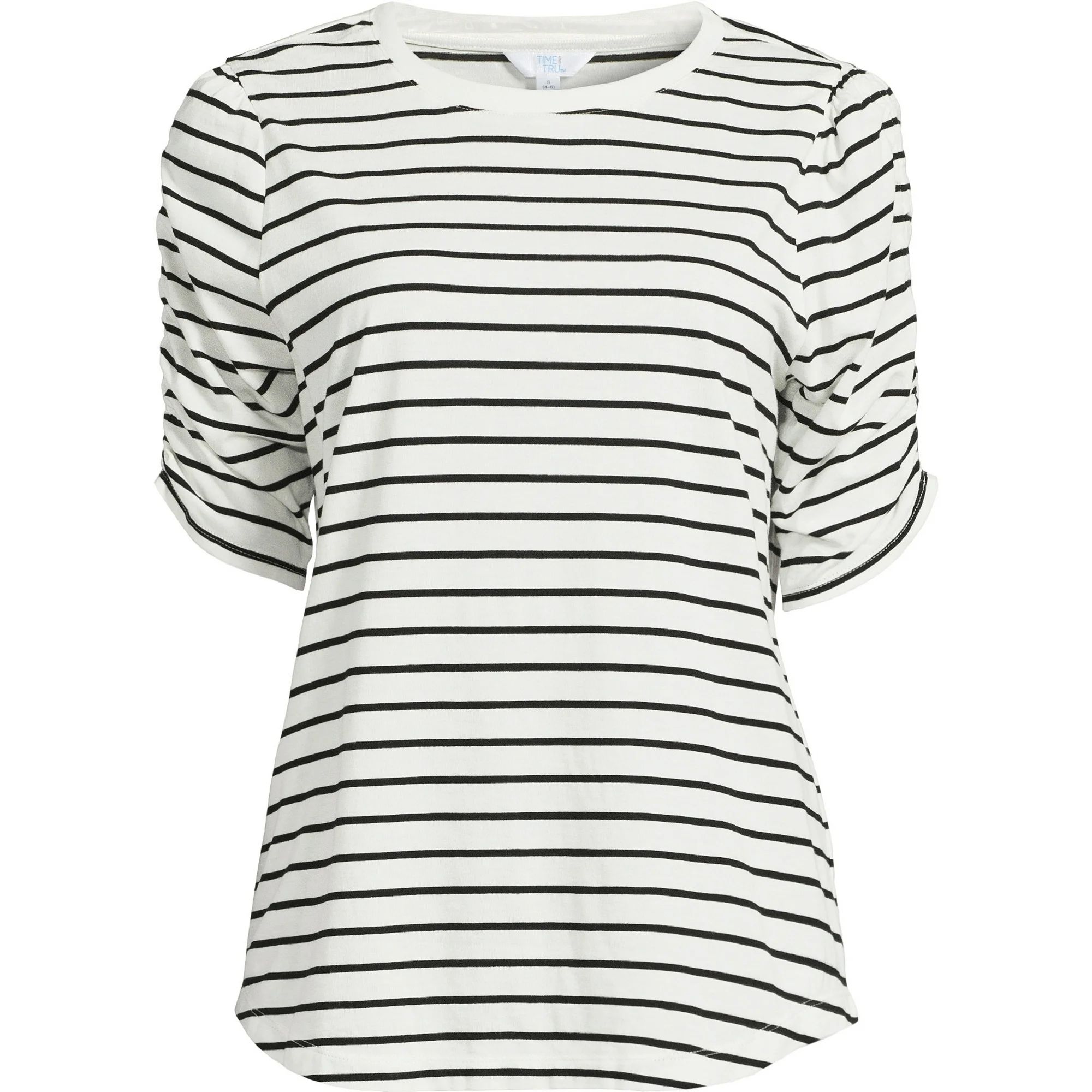 Time and Tru Women's Top with Short Ruched Sleeves, Sizes S-XXXL | Walmart (US)