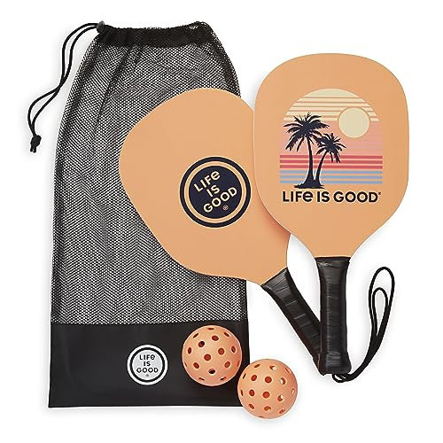 Life is Good Pickleball Starter Set - Includes 2 Wood Pickleball Paddles, 2 Regulation-Size Pickleball Balls and Pickleball Bag for Carrying Pickle Ball Equipment - Sunset | Amazon (US)