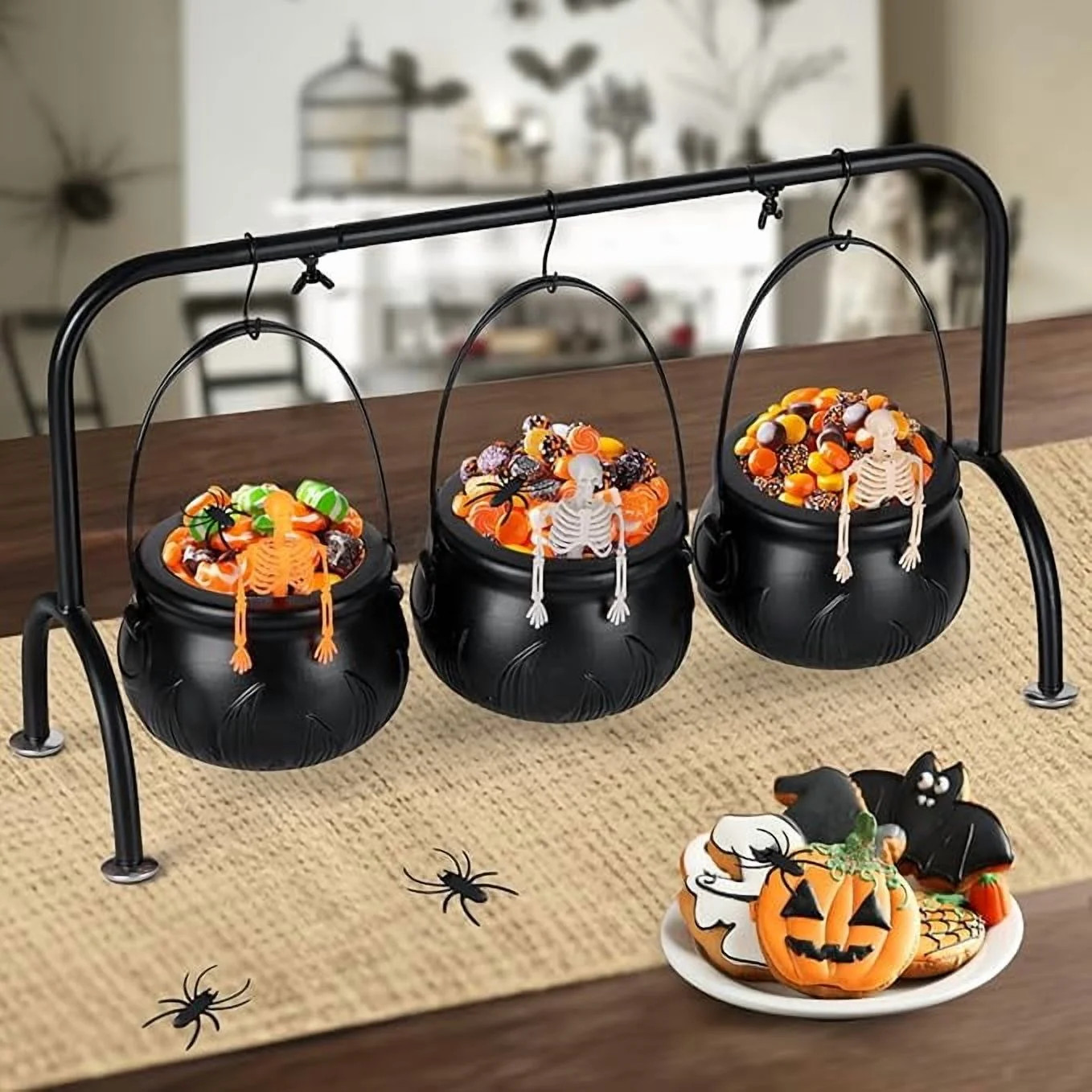 Halloween Witches Cauldron Serving Bowls Set of 3 on Rack - Black , Skeletons, Candy Punch Bowl, ... | Walmart (US)