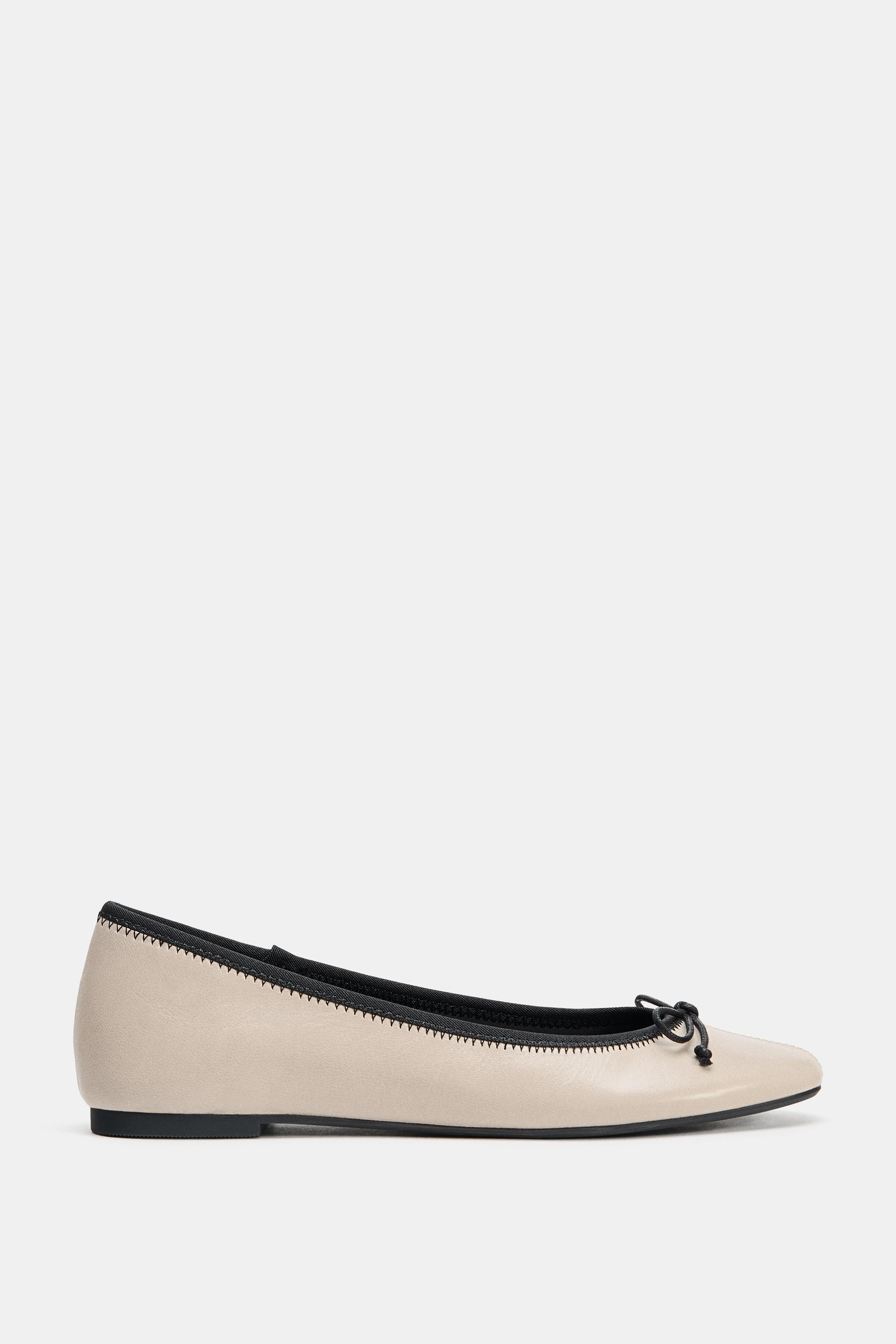 CONTRAST LEATHER BALLET FLATS | Zara US