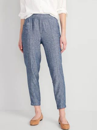 High-Waisted Chambray Cropped Linen-Blend Tapered Pants for Women | Old Navy (CA)