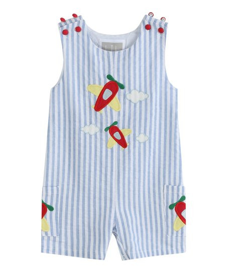 Lil Cactus Light Blue Stripe Airplane Pocket Shortalls - Infant | Zulily