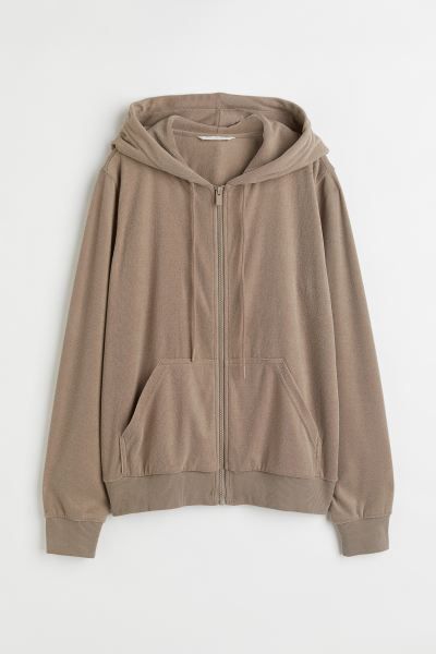 Conscious choice  Hooded jacket in soft terry. Drawstring hood, zipper at front, and kangaroo poc... | H&M (US + CA)