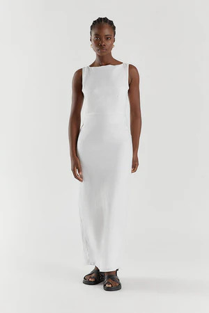 TYLA WHITE LINEN MIDI DRESS | DISSH