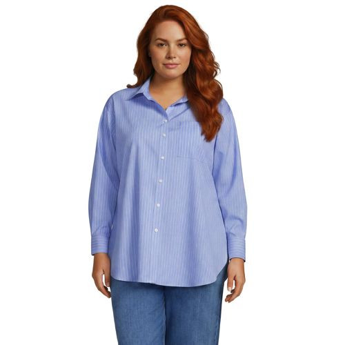 Women's Oversized No Iron Tunic with Statement Collar Shirt - Lands' End - Brown - M | Lands' End (US)