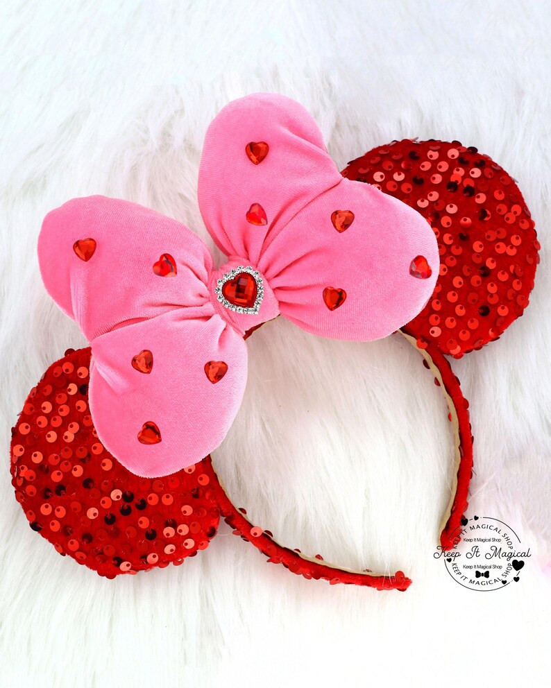 Valentine Minnie Ears Sweetheart Mickey Ears Velvet Coquette Ears Valentines Day Mickey Ears Vale... | Etsy (US)