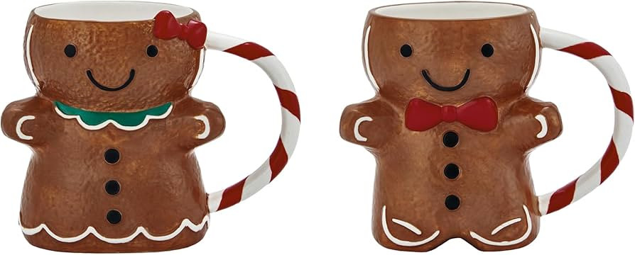 Bico Gingerbread Man Hand Painted Stoneware Mugs Set, for Coffee, Tea, Hot Chocolate, Water, Micr... | Amazon (US)