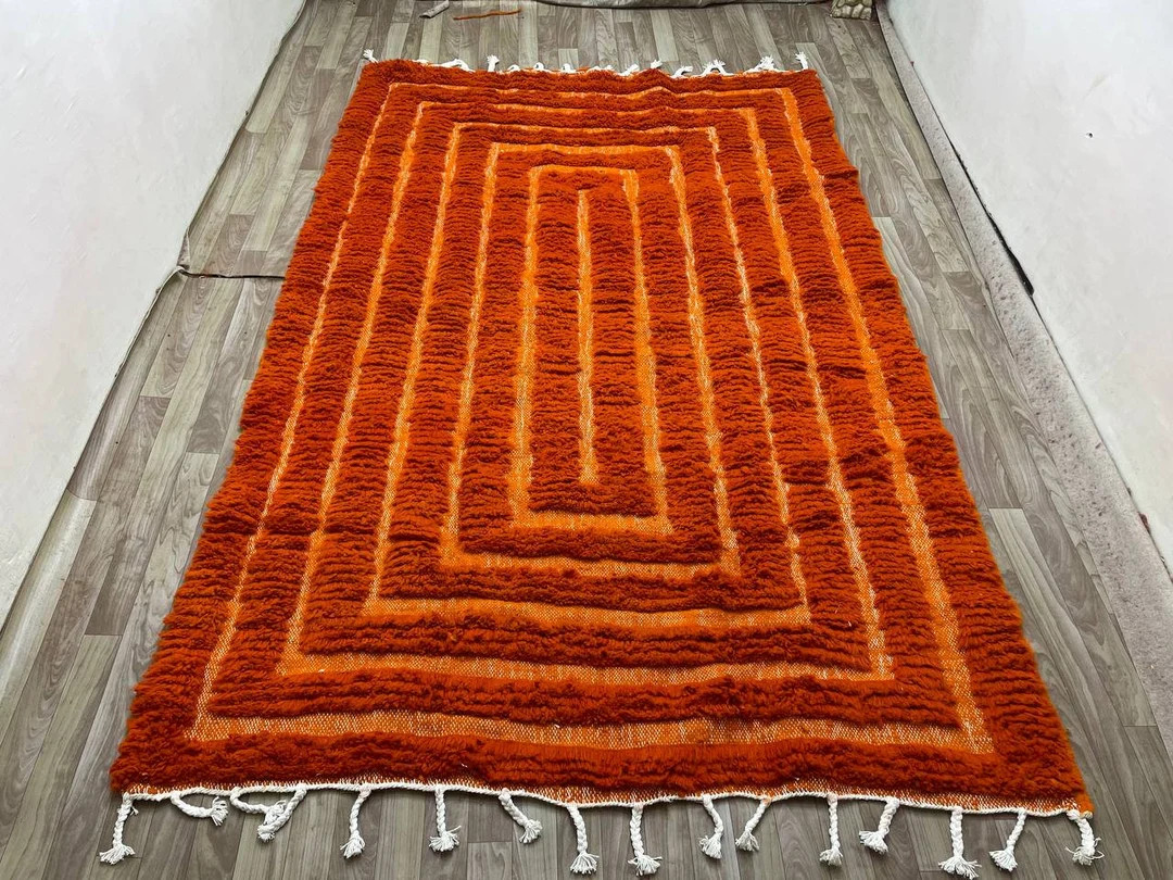 Handmade Orange Moroccan Rug: Berber Bohemian Style - Etsy | Etsy (Global)