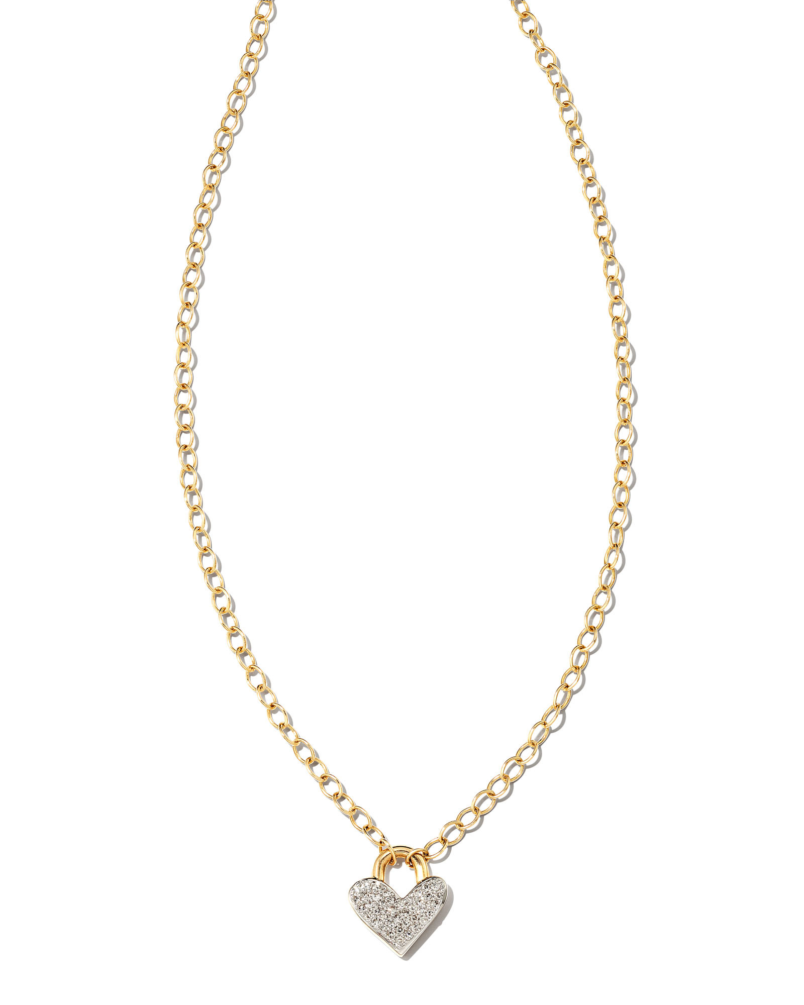Pave Heart Padlock 14k Yellow Gold Pendant Necklace in White Diamond | Kendra Scott