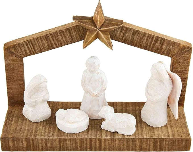 Mud Pie White Christmas Wood Nativity, 6" x 8 1/2", Brown | Amazon (US)