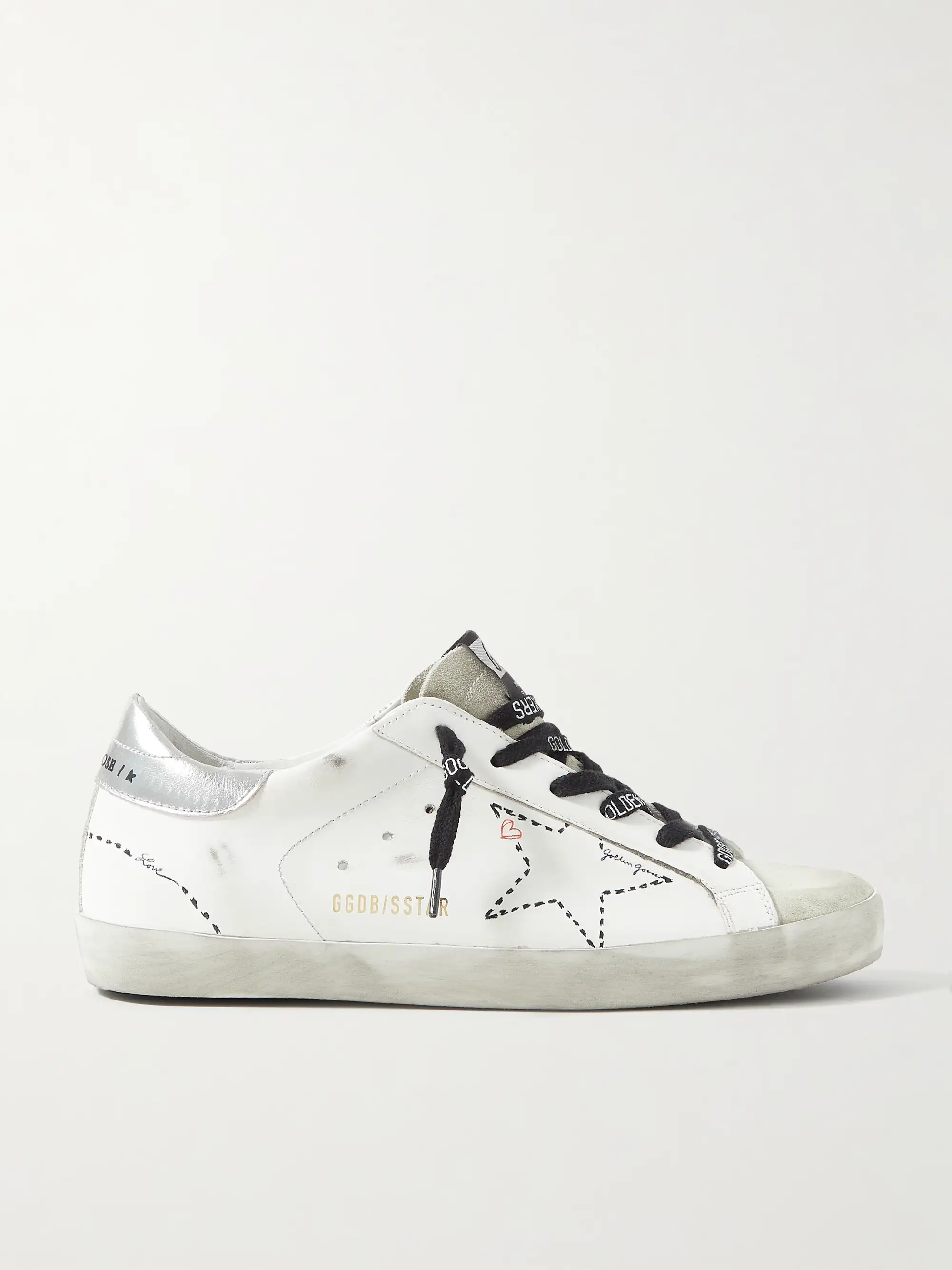 GOLDEN GOOSESuperstar distressed leather and suede sneakers | NET-A-PORTER (US)