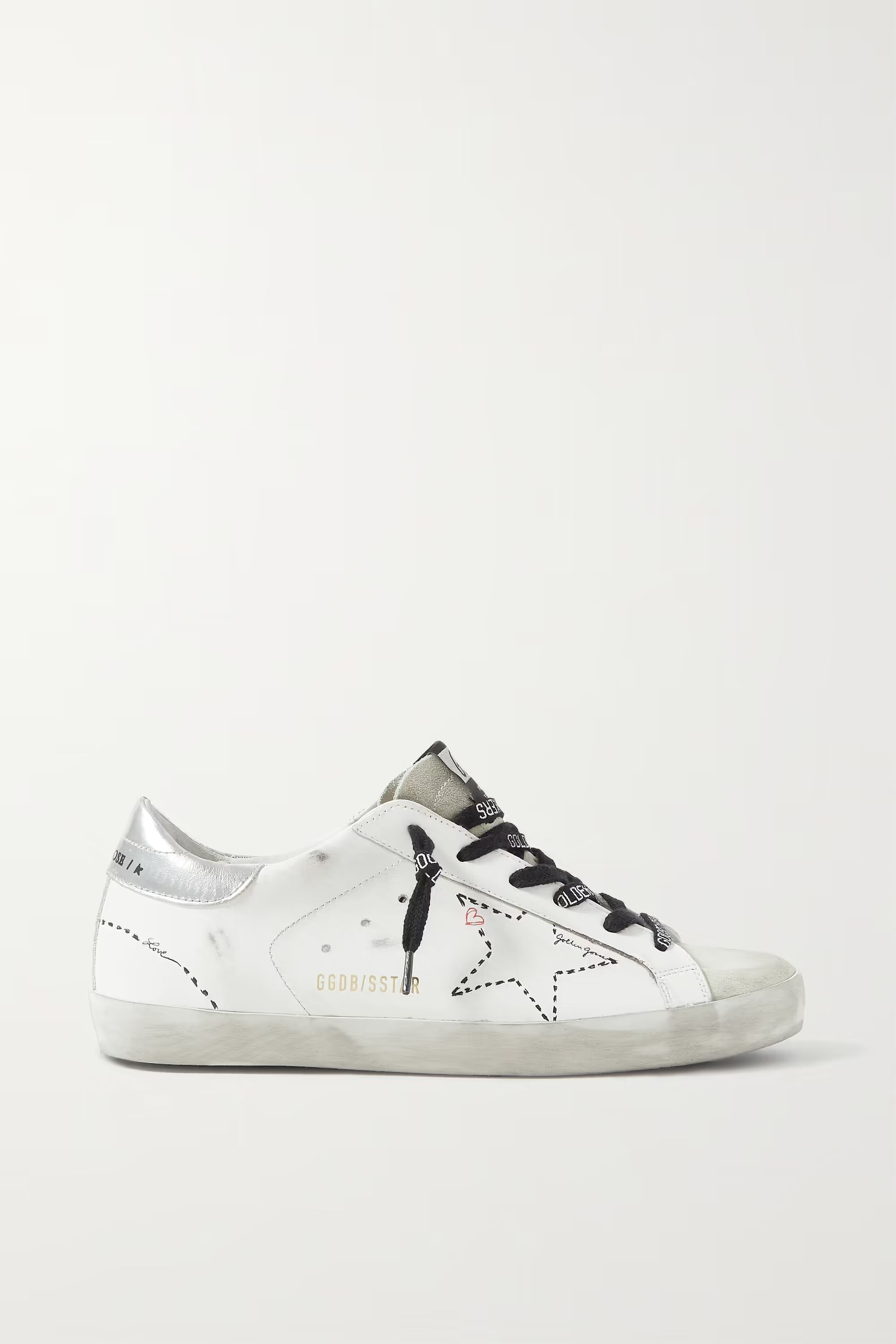 GOLDEN GOOSESuperstar distressed leather and suede sneakers | NET-A-PORTER (US)