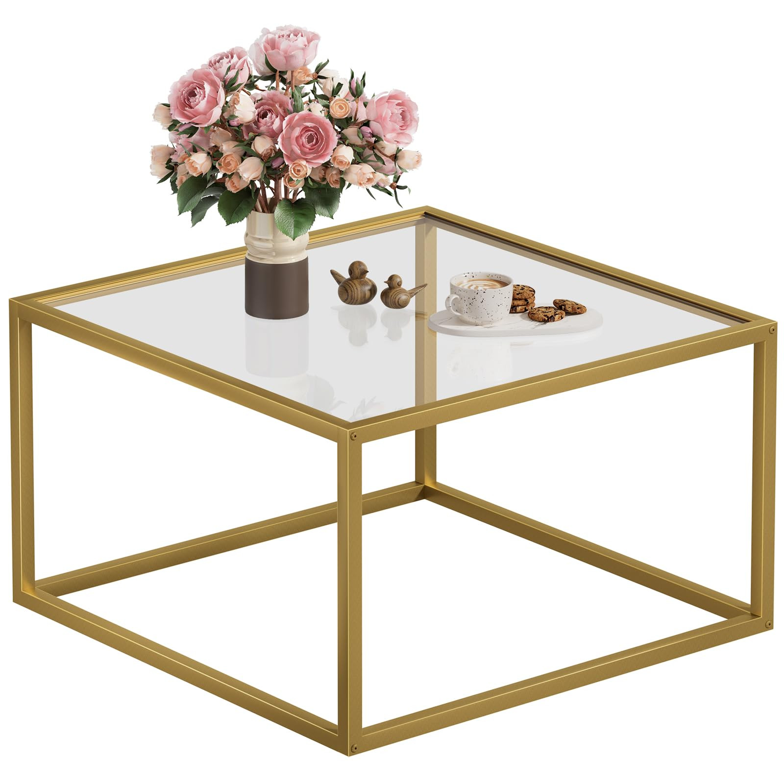 SAYGOER Gold Coffee Table Glass Modern Coffee Tables for Small Space Simple Square Center Table f... | Amazon (US)