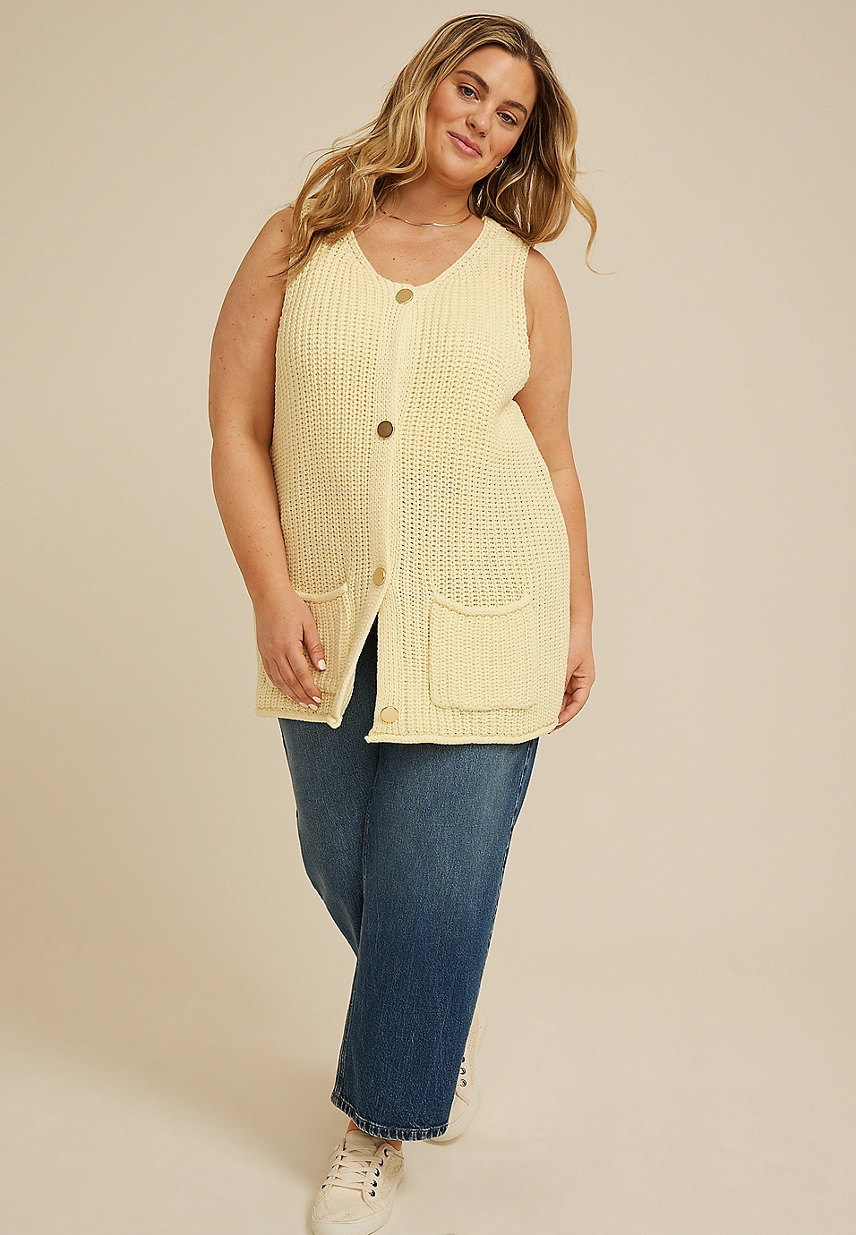 Plus Size Sweater Button Front Vest | Maurices
