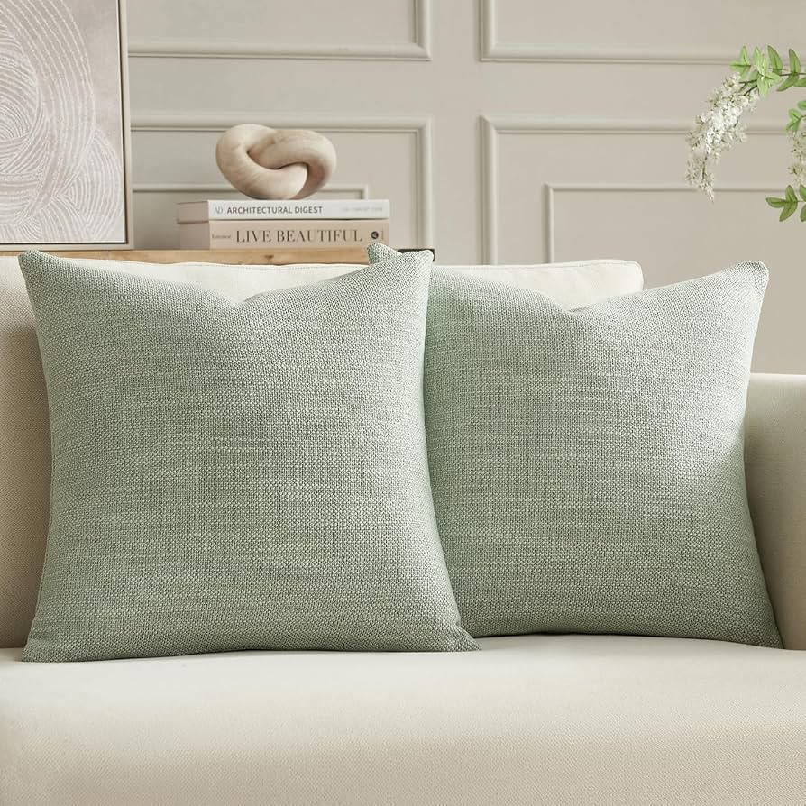 Meekio Set of 2 Linen Look Sage Green Pillow Covers 20x20, Decorative Throw Pillow Covers for Cou... | Amazon (US)