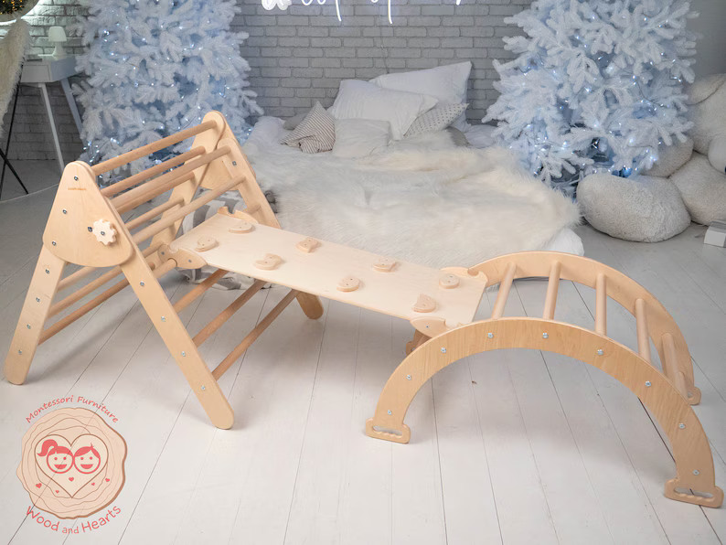 Set of three items Montessori furniture Natural wood Climbing Arch Toddler Ramp and Montessori Tr... | Etsy (US)