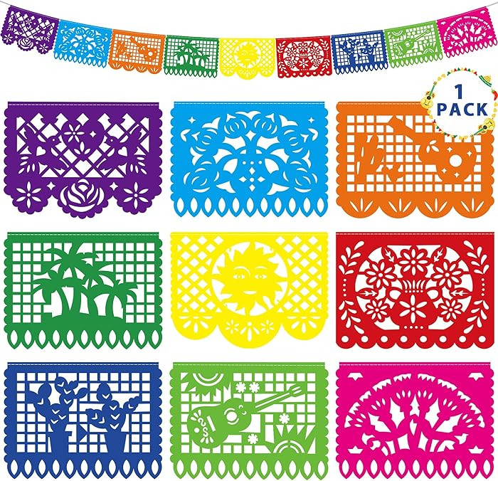 18 FT Cinco De Mayo Party Decorations, 1 Pack Fiesta Banner with 9 Plastic Papel Picado, Colorful... | Amazon (US)