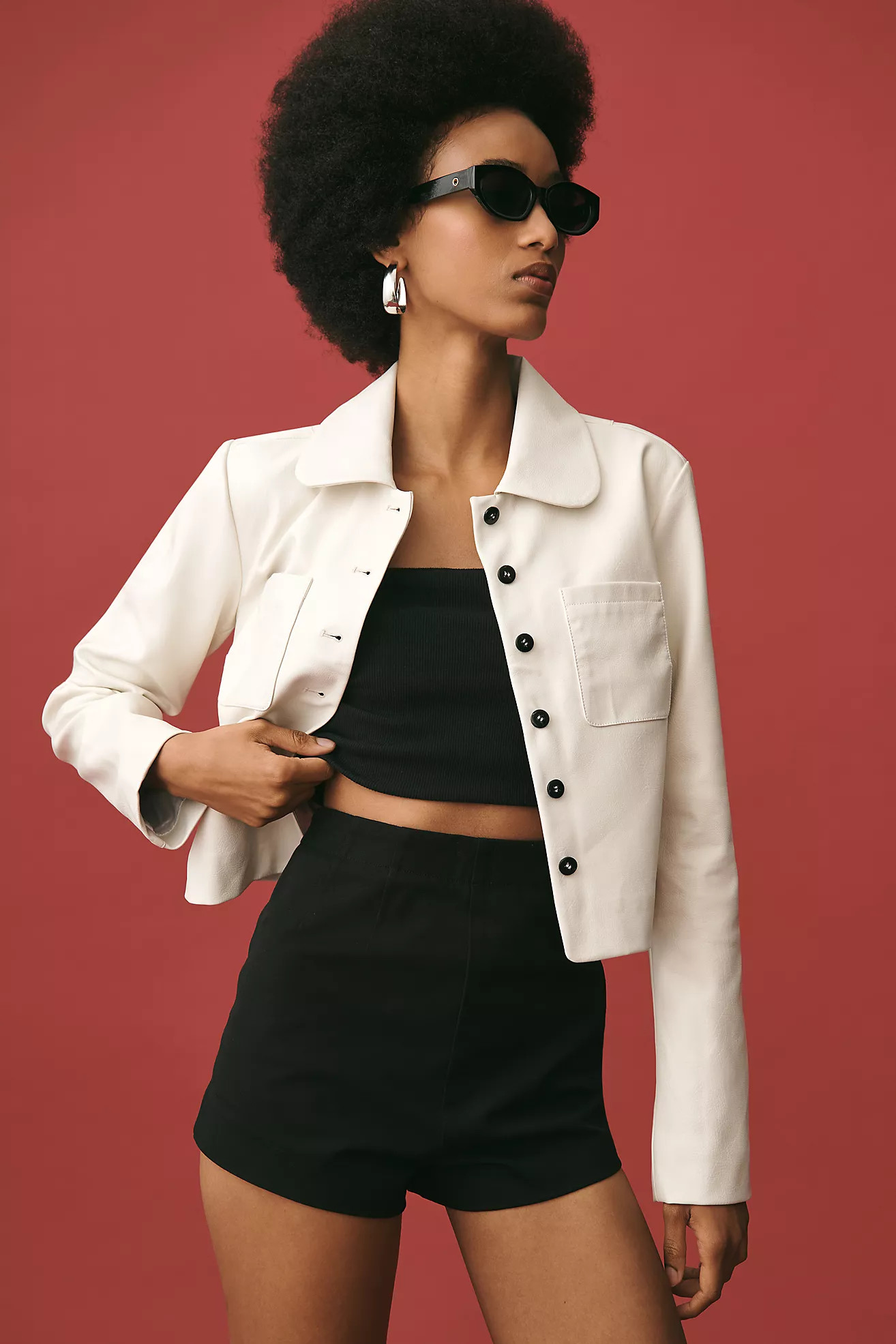 Maeve Faux Leather Collared Crop Jacket | Anthropologie (US)