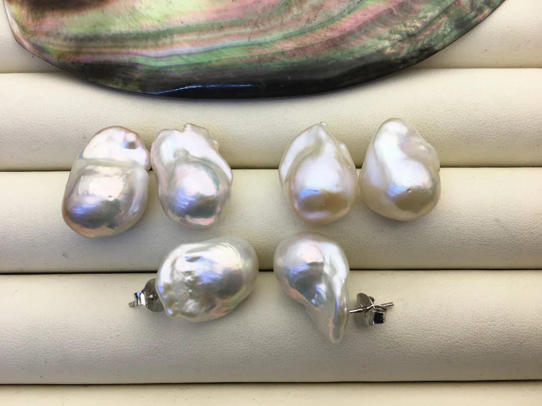 1 Pair AAA 12-16mm Flame Ball Pearl Stud Earrings,sterling Silver,earring With White Baroque Natu... | Etsy (US)