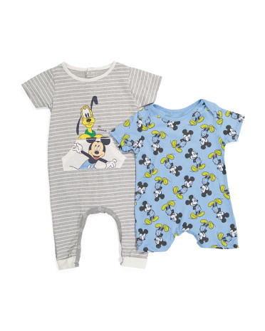 Infant Boys 2pk Mickey And Pluto Rompers | TJ Maxx