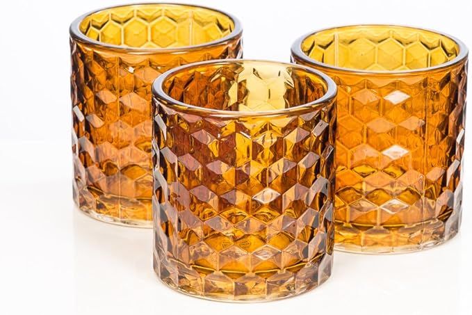 Richland Amber Chunky Honeycomb Glass Votive & Tealight Candle Holder Set of 6 | Amazon (US)