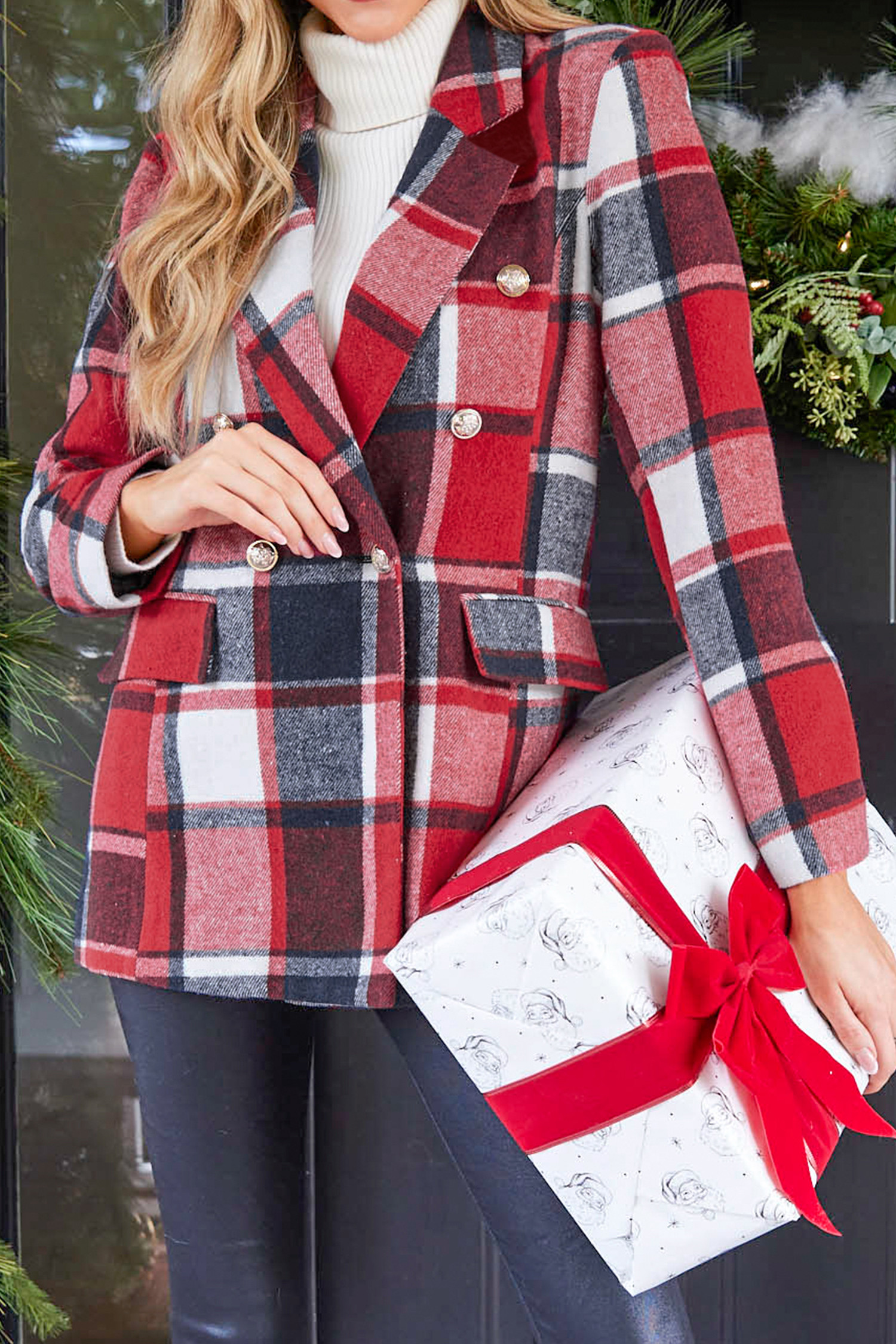 Plaid Double-Breasted BlazerNew | Cupshe US