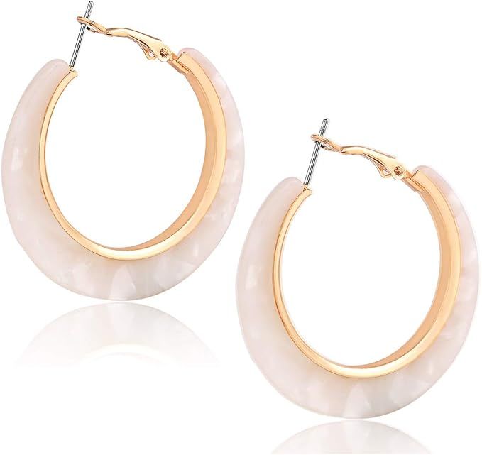 XOCARTIGE Acrylic Hoop Earrings for Women Tortoise Resin Earrings Bohemia Statement Dangle Earrin... | Amazon (US)