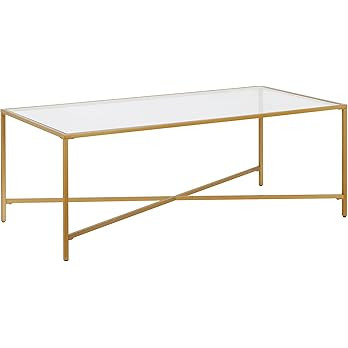 Henley 48'' Wide Rectangular Coffee Table with Glass Top in Brass | Amazon (US)