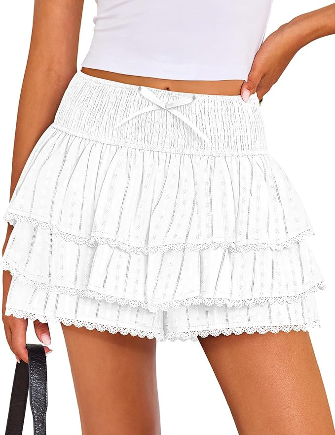 ZESICA Women's Summer Boho Ruffle Tiered Mini Skirt 2025 High Waist Skorts Flowy Casual Beach Sho... | Amazon (US)