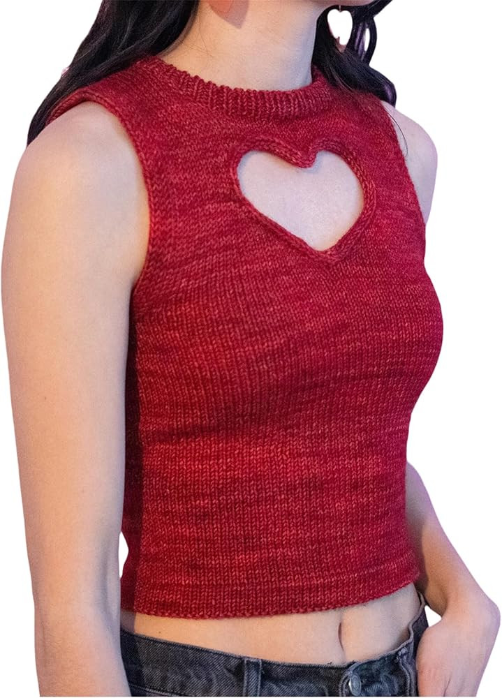 Women Mock Neck Sweater Vest Heart Print Cap Sleeve Knit Tank Tops Y2K Valentine's Day Ribbed Pul... | Amazon (US)