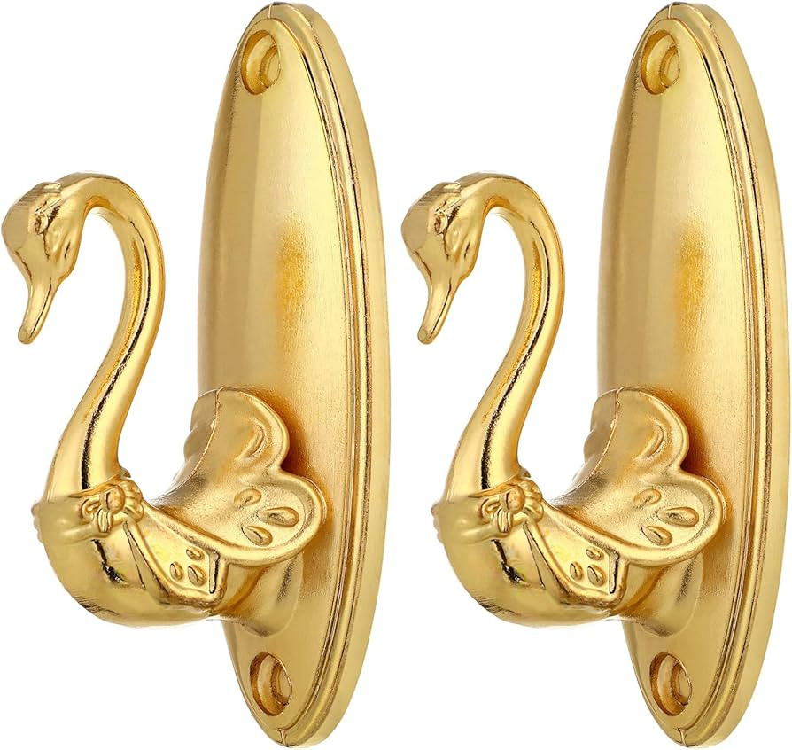 Curtain Holdbacks Pair of Vintage Swan Style Drapery Tieback Hooks (Golden) | Amazon (US)