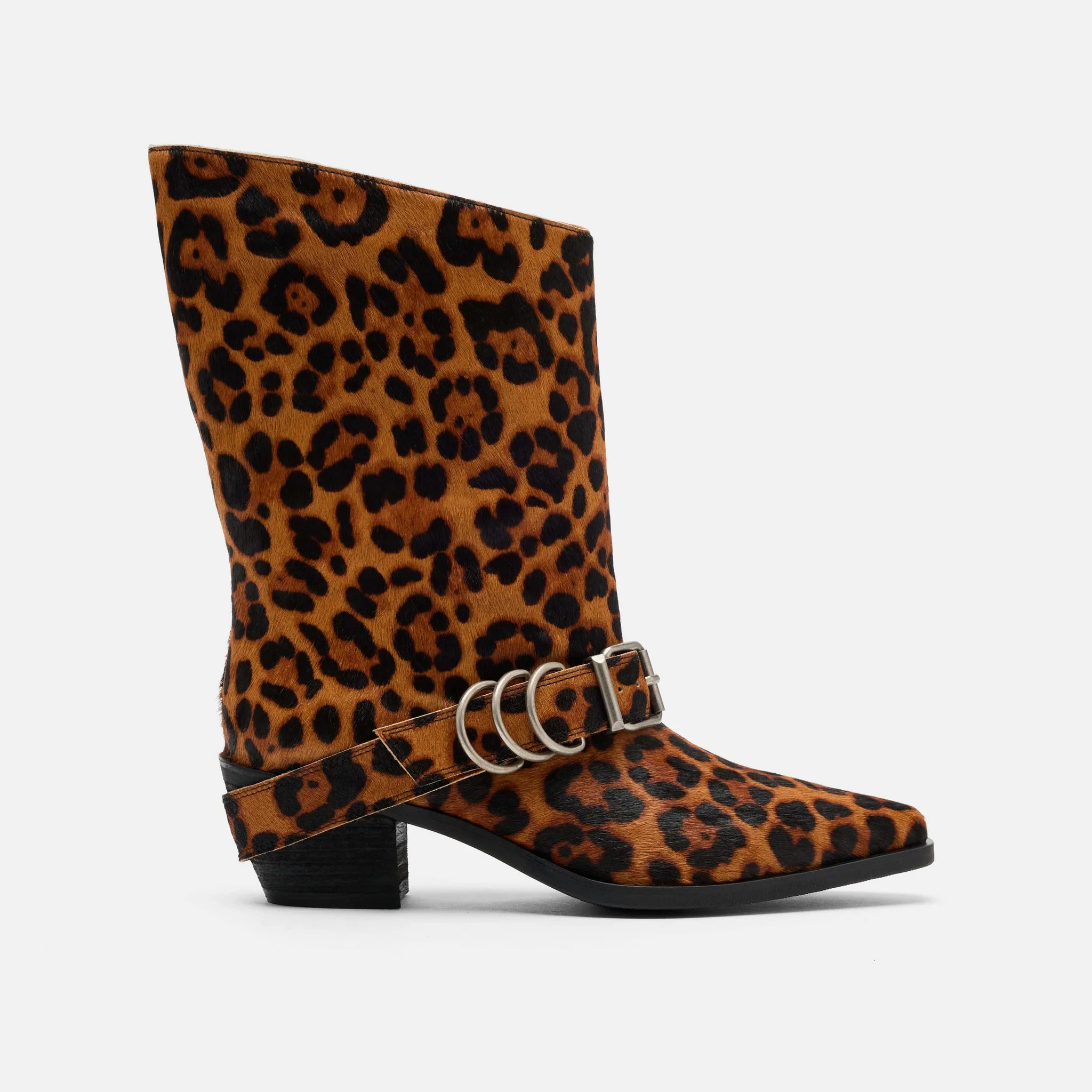 Donna Leopard Pony Hair Moto Ankle Boots | Marc Nolan