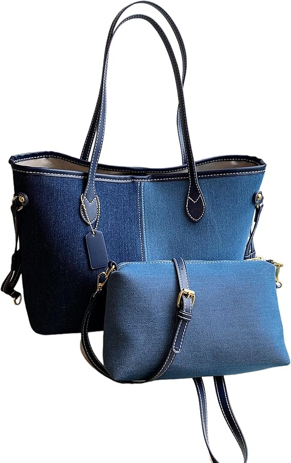Women's Denim Tote Bag,Contrastive Color Splicing Design,Contains a Small Jeans Crossbody Bags, D... | Amazon (US)
