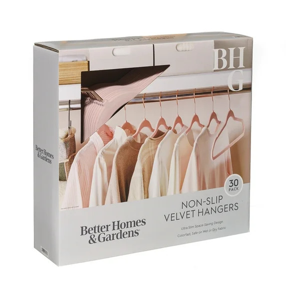 Better Homes & Gardens Velvet Adult Clothing Hangers, Pink, Non-Slip, Space Saving 30 Count | Walmart (US)