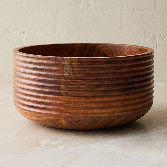 Groove Wood Salad Serveing Bowl, Acacia | West Elm (US)