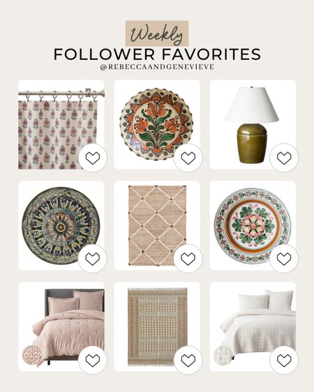 Your favorites this week 💕
-
Table lamp. Cotton curtain. Sheer curtain. Wall plate. Decor plate. Jute rug. Bedding. Comforter. Area rug. Home decor. Indoor rug. Quilt

#LTKFind #LTKhome #LTKunder50