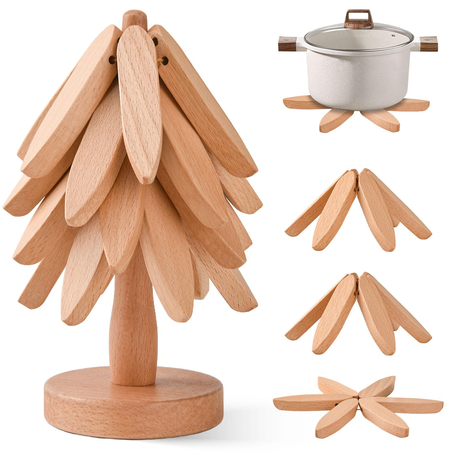 Wooden Tree Trivet Set, Tree Trivets for Hot Dishes, Stackable Tree Coasters for Pot, Bowl, Teapo... | Amazon (US)