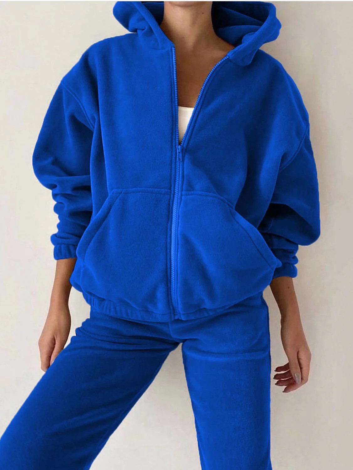 Zip Up Long Sleeve Hoodie and Joggers Set Royal Blue / L | Casual Chic Boutique